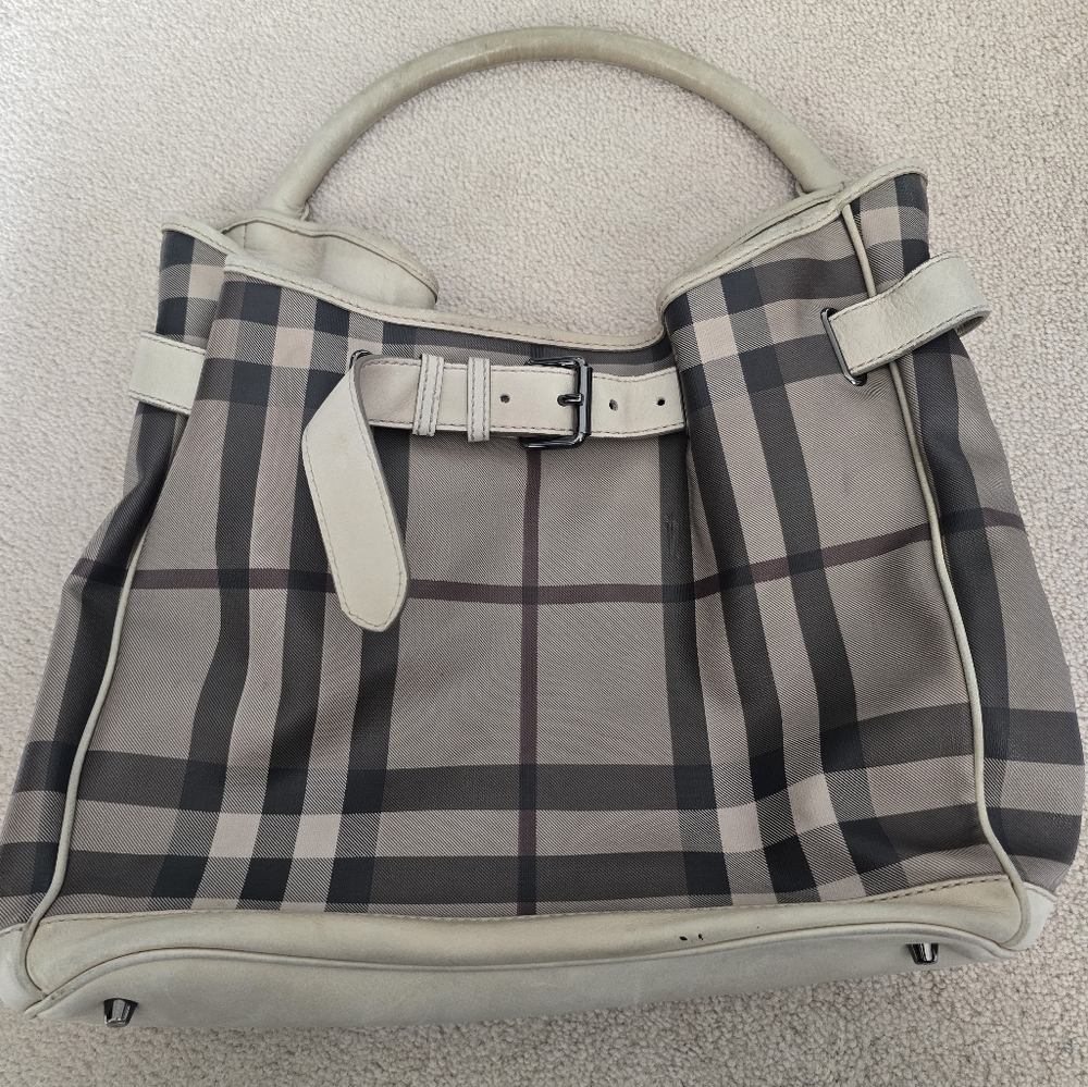 Vintage Burberry Plaid Belt Hobo Bag with Leather Accents